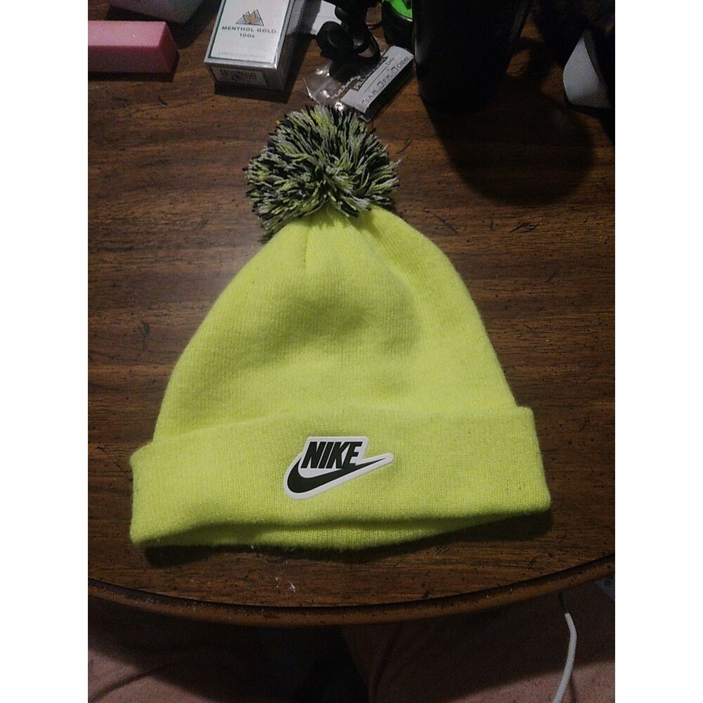Nike Beanie Hat Cap Youth Neon Yellow Pom Pom Swoosh  Logo  Kids